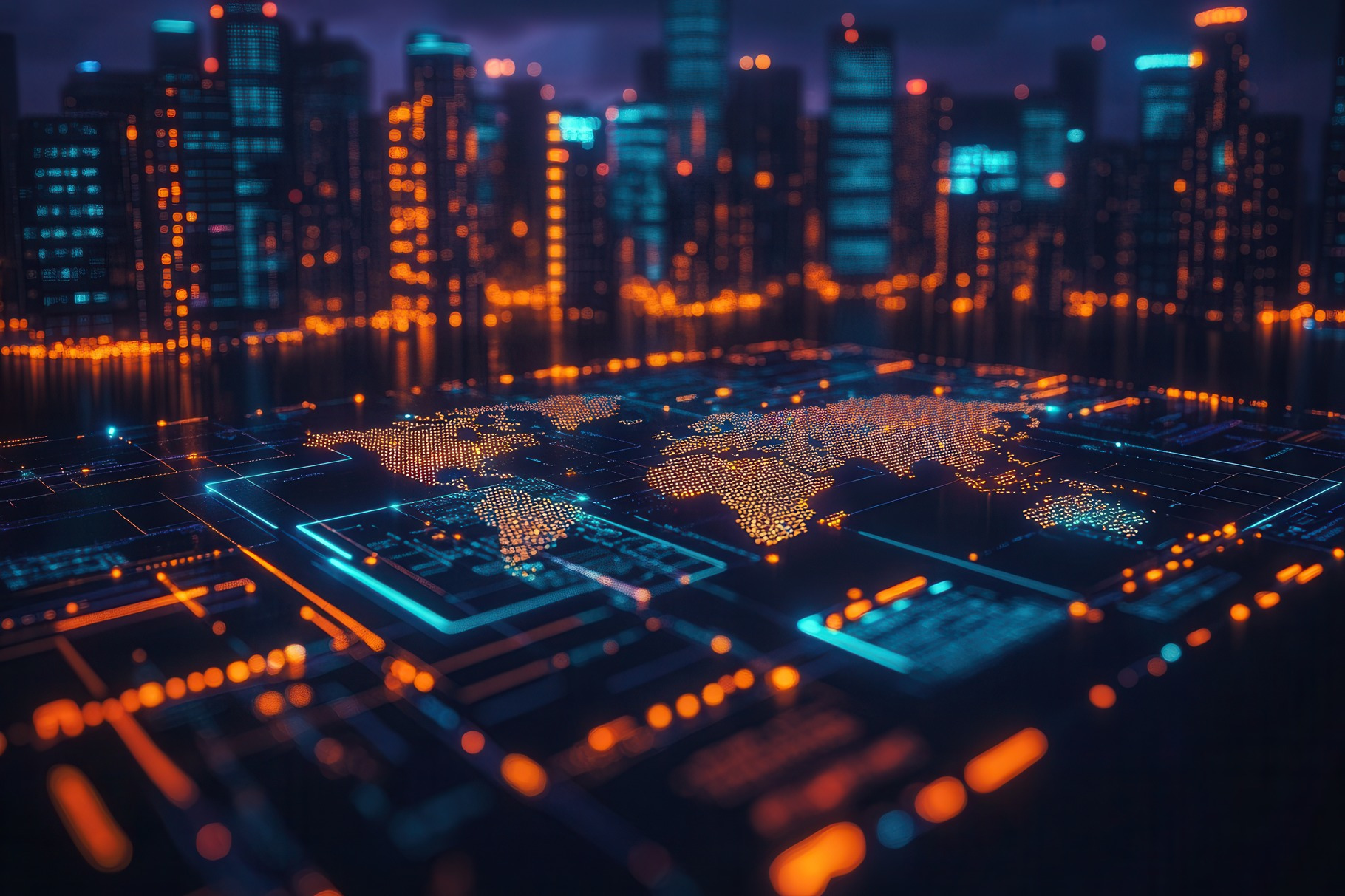 Interactive digital map of the world, a Photo by Tanuart