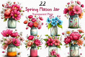 Watercolor Spring Mason Jar Clipart, an Illustration by Craft Nest