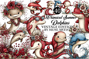 Whimsical Summer Dolphins Clipart, an Illustration by DreamArtGraphic (Thumbnail 1 of 8)