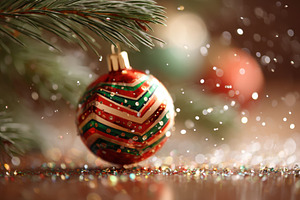 Beautiful Christmas ornament on pine branch, a Holiday Photo by AlyaAnd