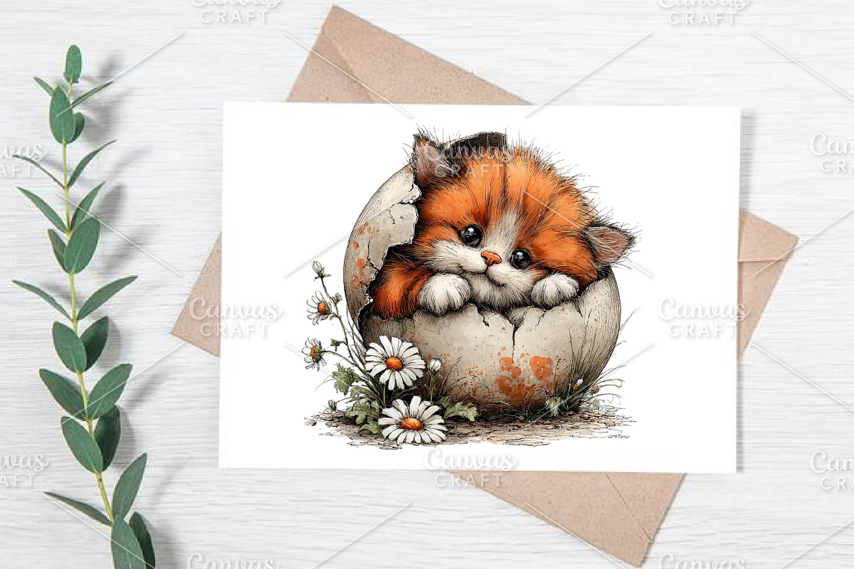 Whimsical Easter Cat Clipart Bundle, an Illustration by Canvas Craft (Photo 6 of 7)