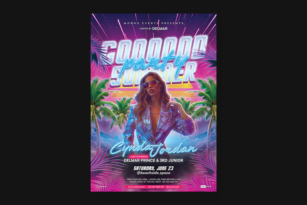 Synthwave Summer Party Flyer PSD, a Flyer Template by Bornx Design (Photo 4 of 6)