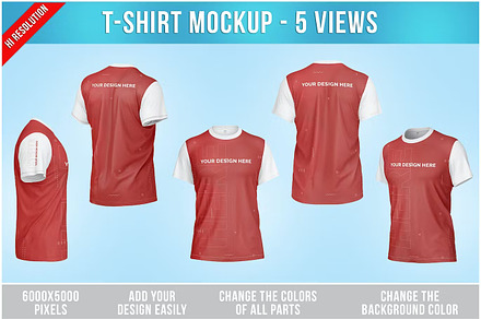 T-Shirts Mockup - 5 Views, a Shirt Mockup by Bruno's Shop