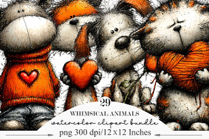 Valentines Whimsical Animals Clipart, an Illustration by Designking