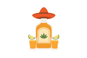 Mexican tequila bottle with sombrero, a Food Illustration by GraphiShop