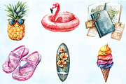 Watercolor Summer Vacation Clipart, an Illustration by Craft Nest (Thumbnail 4 of 9)