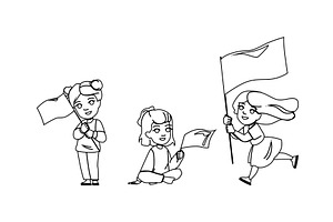 happy kid girl flag vector, a Person Illustration by pikepicture