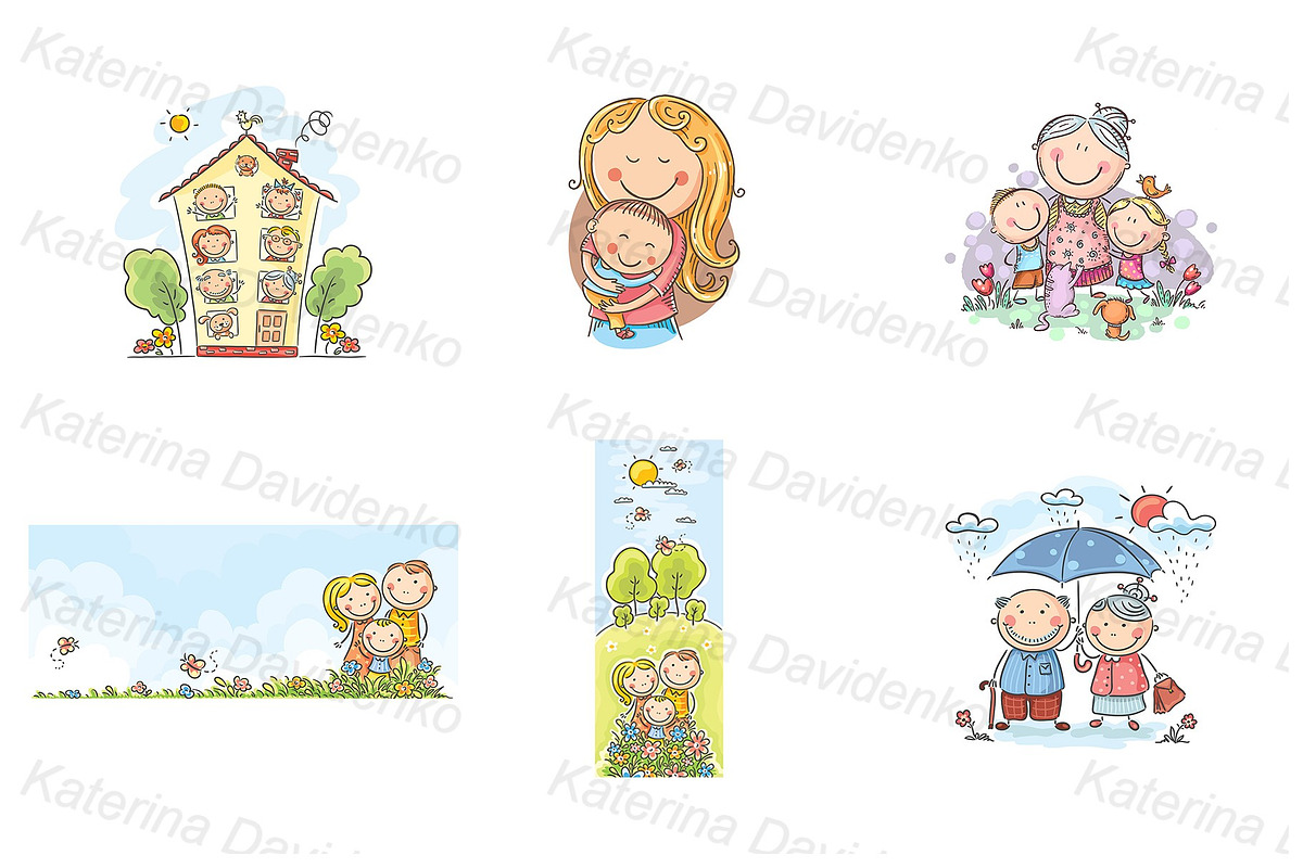 Happy cartoon families bundle, an Illustration by Bubert Art (Photo 3 of 5)
