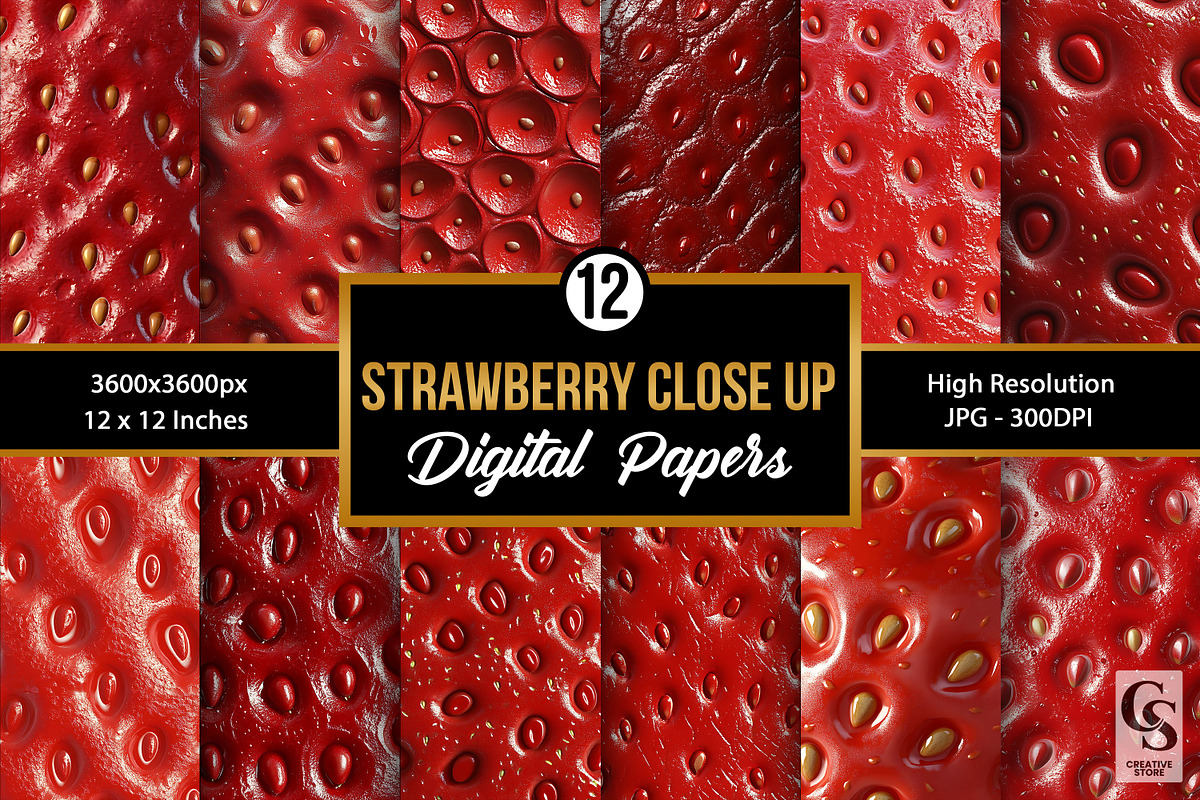 Strawberry Close-Up Digital Paper, a Background Graphic by Creative Store (Photo 1 of 4)