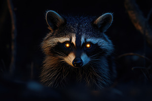 Striking portrait of a raccoon with, an Animal Photo by Pixeness Studio