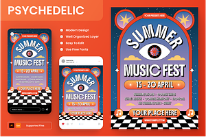 Psychedelic Music Festival Flyer Set, a Flyer Template by Annora Studio