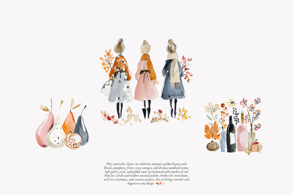 watercolor autumn clipart collection, a Decorative Illustration by Patishop Art (Photo 4 of 8)