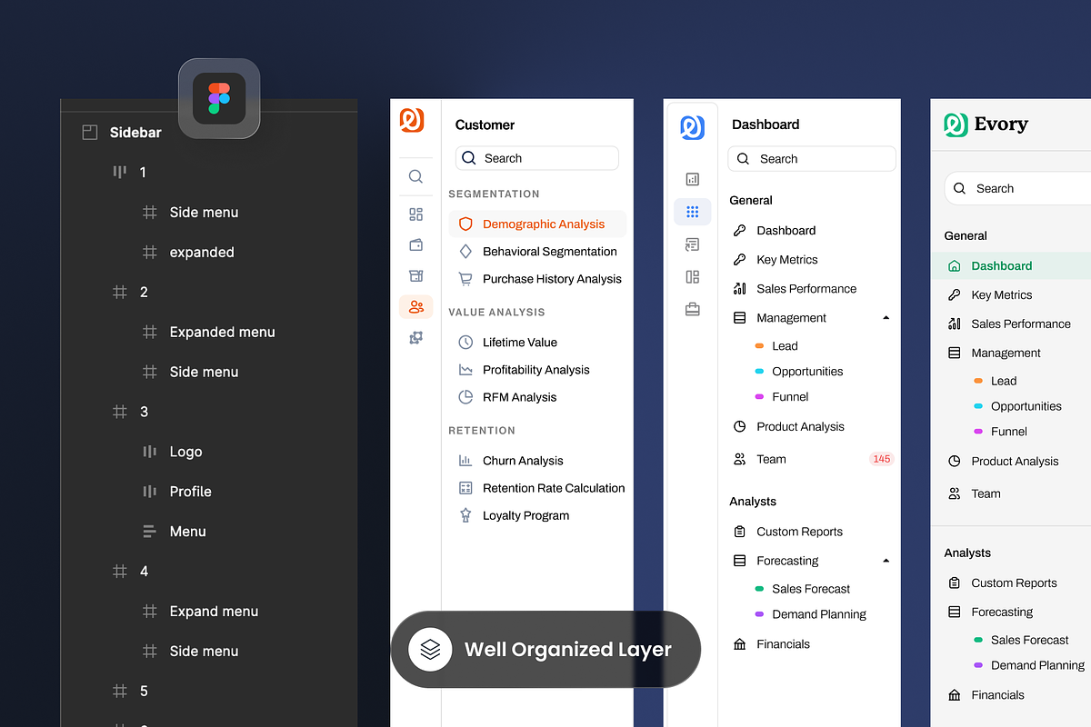 Evory Dashboard Sidebar, an UI Kit Template by SLAB! Design (Photo 2 of 3)