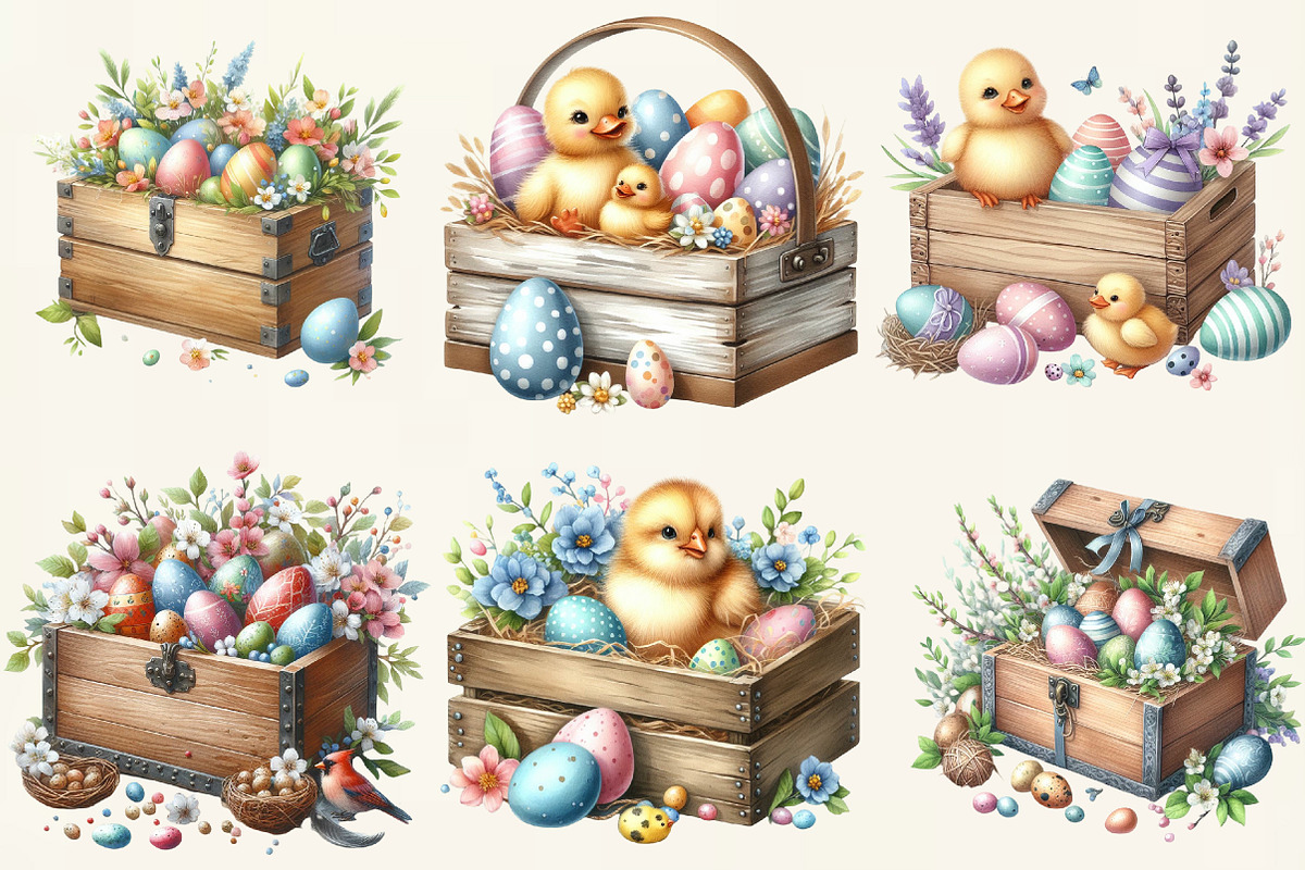 Wooden Easter Eggs Box Clipart, an Illustration by DreamCafeArt (Photo 2 of 6)