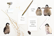 Cute penguins chicks watercolor set., an Animal Illustration by Bychovsky design (Thumbnail 1 of 9)