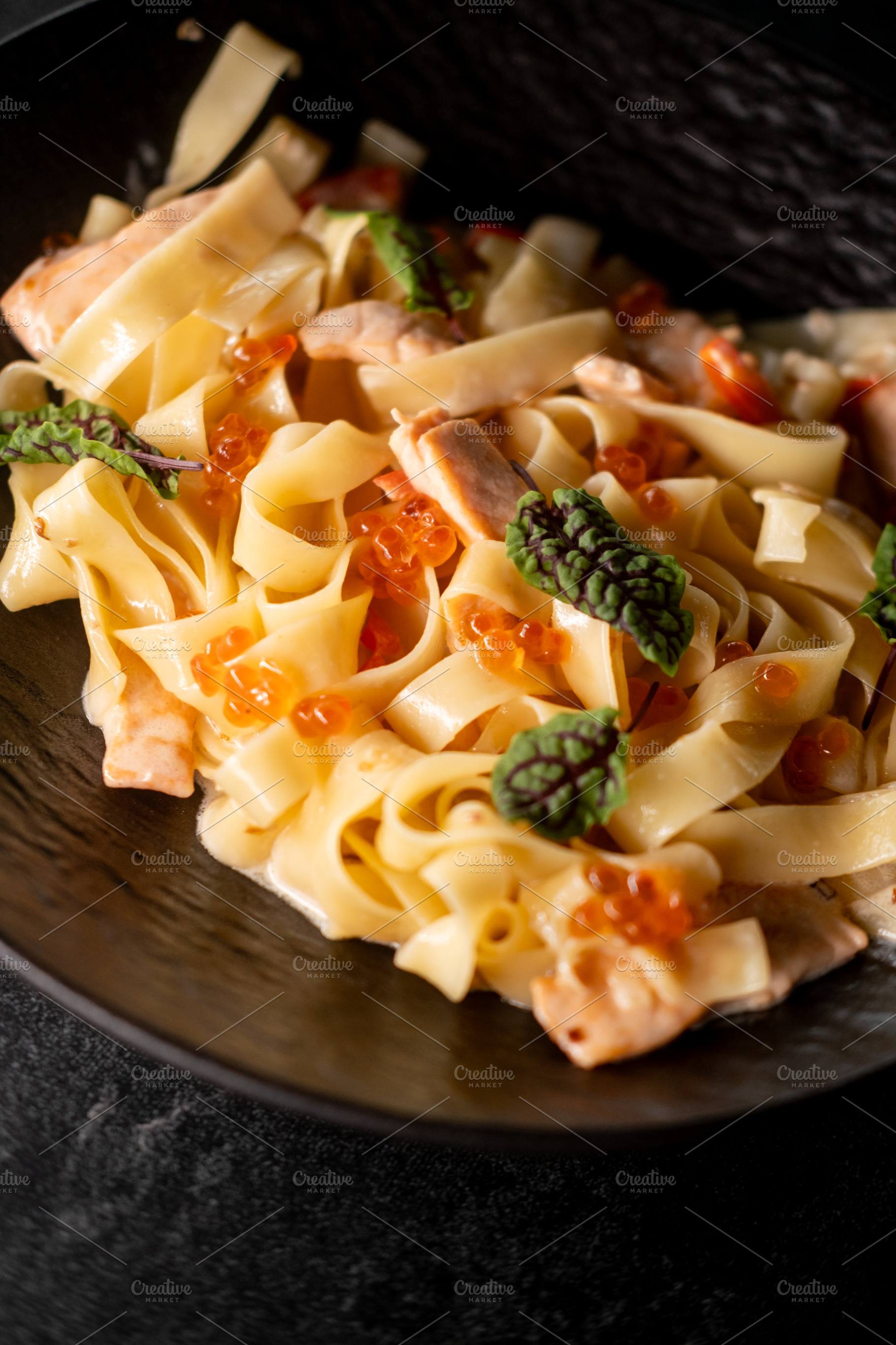 Fish penne recipe spaghetti roe chard sauce, a Food & Drink Photo by Photo Drive Studio