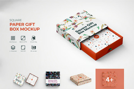 Square Paper Gift Box PSD Mockup, a Packaging Mockup by zphotographystudio