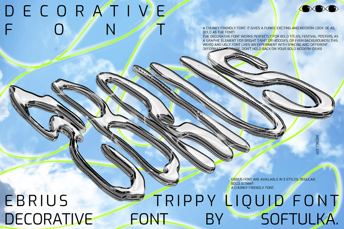 Ebrius Font - Trippy, Bitmap Font, a Font by softulka (Photo 1 of 11)