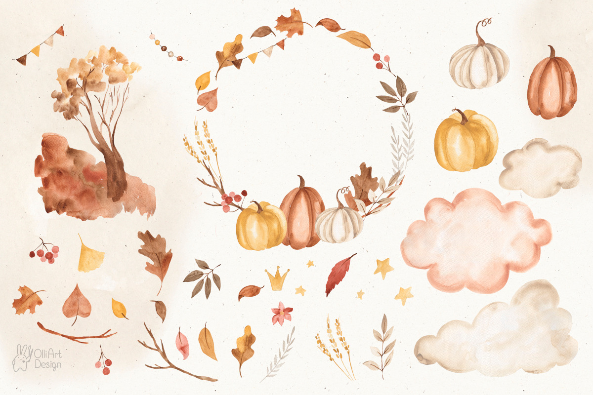 AUTUMN MOMENTS. Watercolor clipart, an Animal Illustration by OlliArtDesign (Photo 3 of 8)