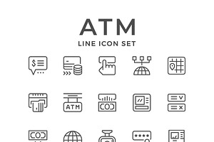 Set line icons of ATM, an Outline Icon by motorama