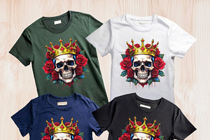 Skull And Roses With A Golden Crown.