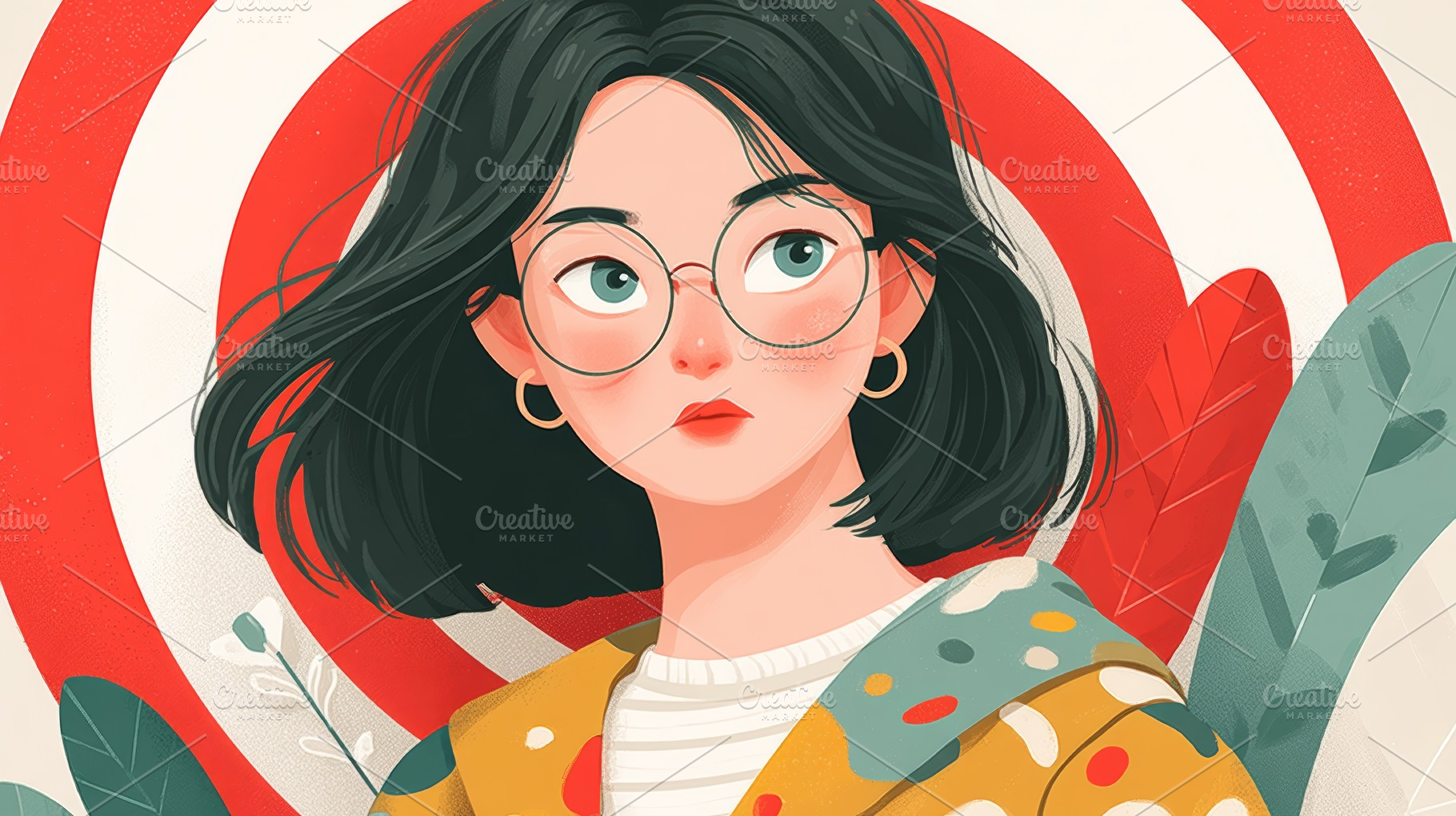 Young woman portrait illustration with target background symbolizing personal o, a Photo by AS photostudio