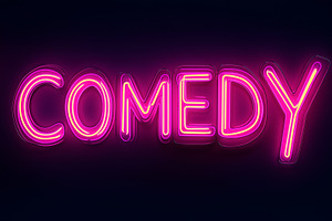 Vibrant neon sign with COMEDY word, a Background Photo by MistyDay