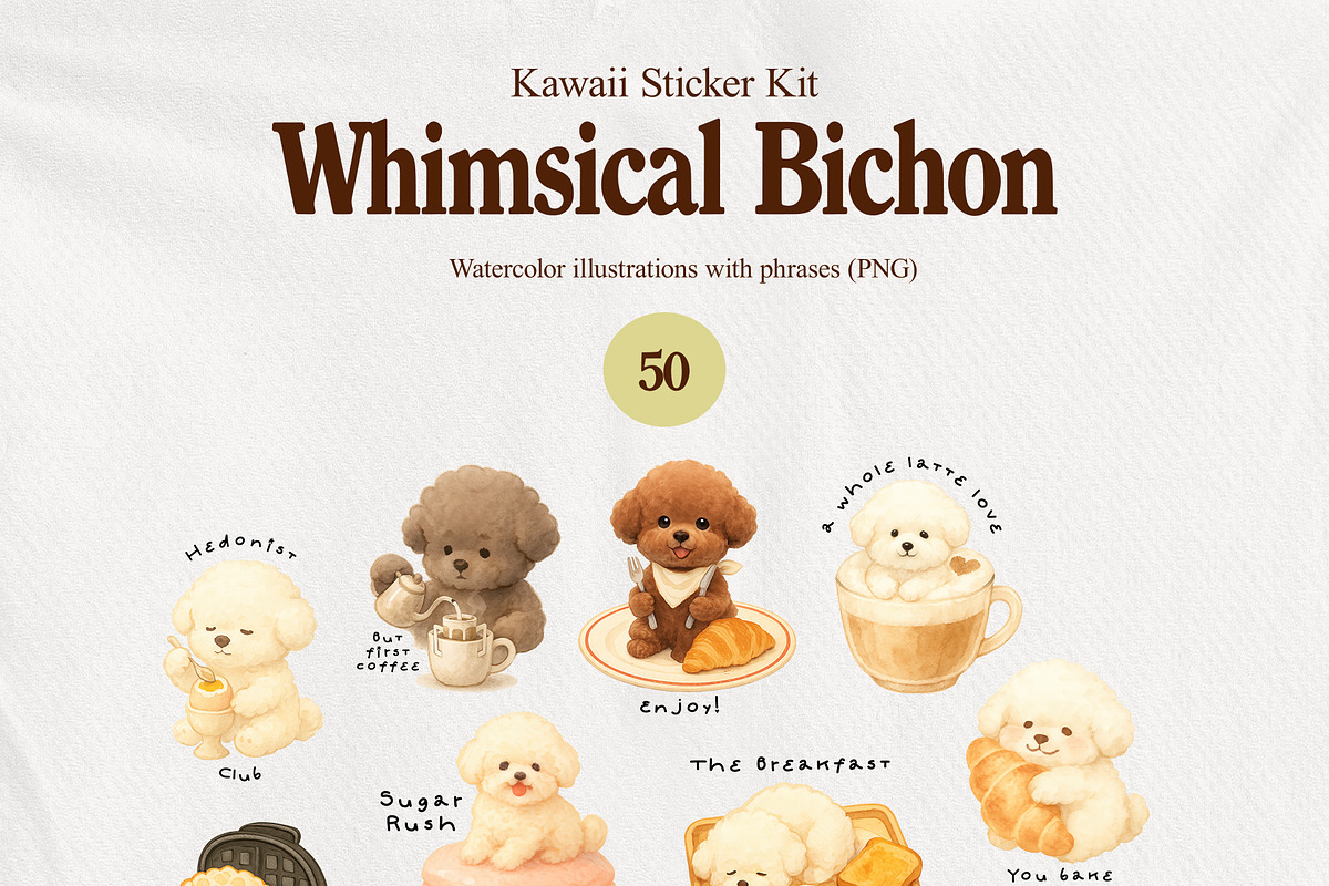 Whimsical Bichon: Kawaii Sticker Kit, an Animal Illustration by divanovskaya_nv (Photo 9 of 18)