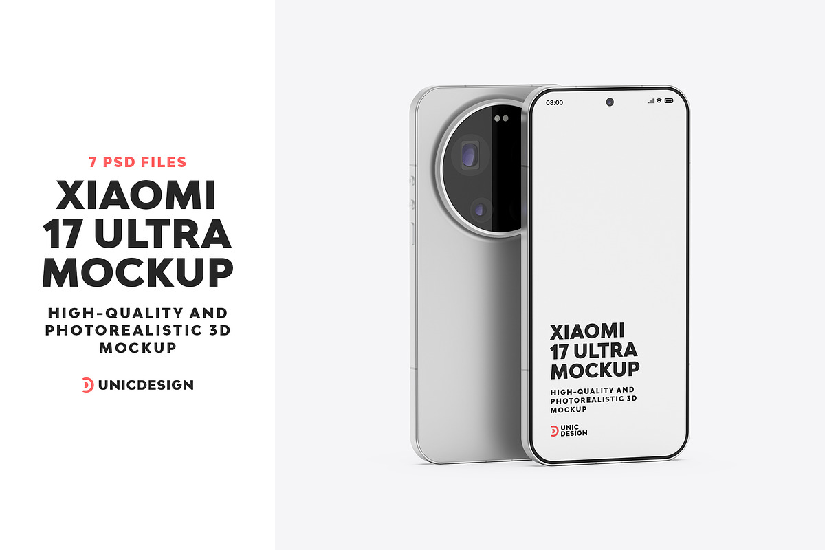 Xiaomi 17 Ultra Phone Mockup, an Android Mockup by UnicDesign (Photo 1 of 8)