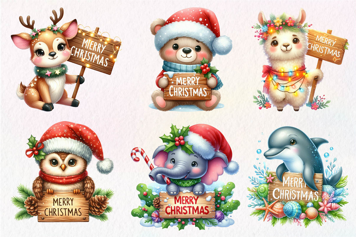 Merry Christmas Animals Clipart, an Illustration by Dream Creation (Photo 4 of 7)