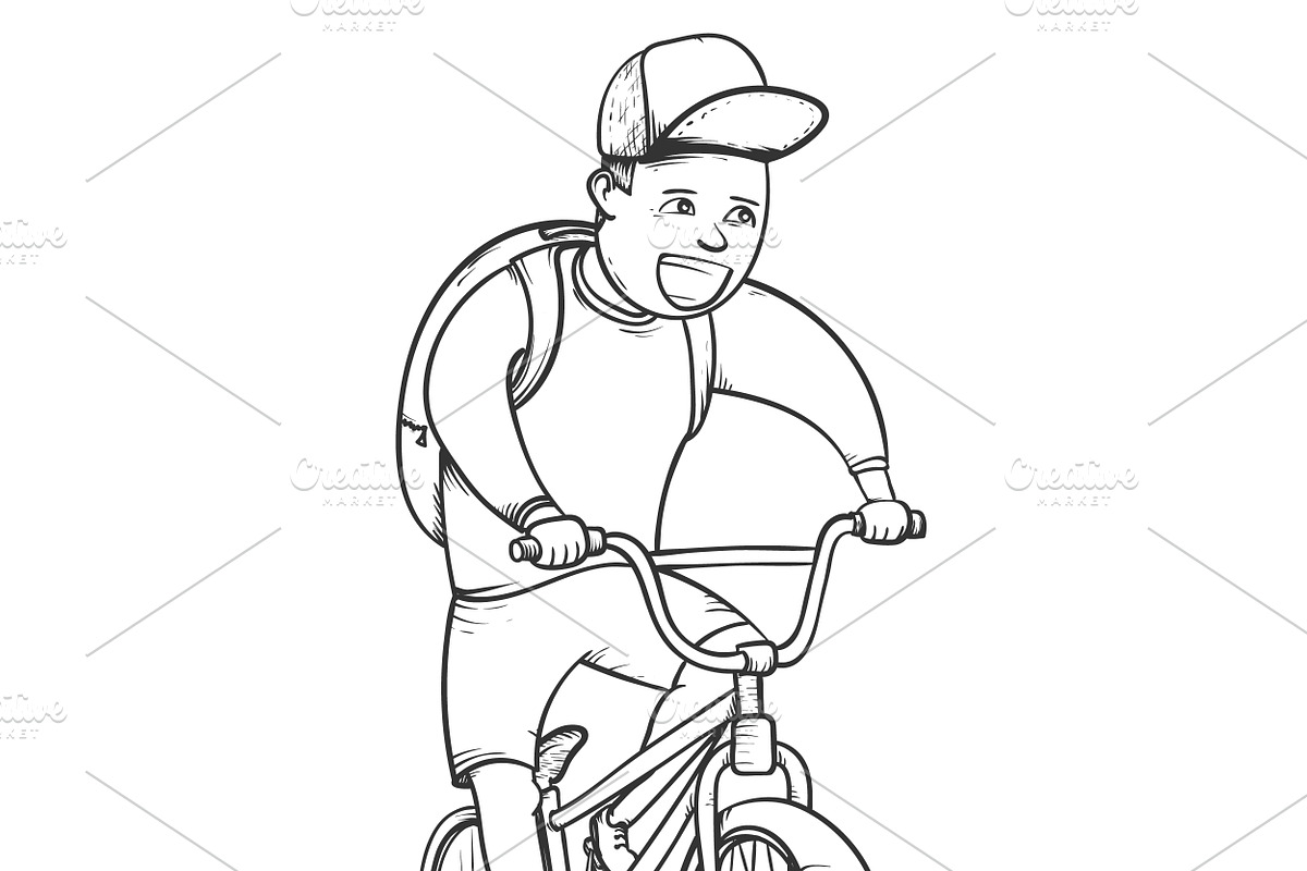 School boy riding bmx bycicle, an Education Illustration by Funky corner (Photo 2 of 2)