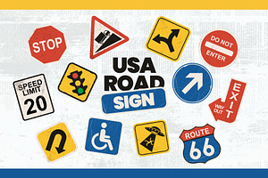 USA Road Sign Set, an Object Illustration by Creathub Studio