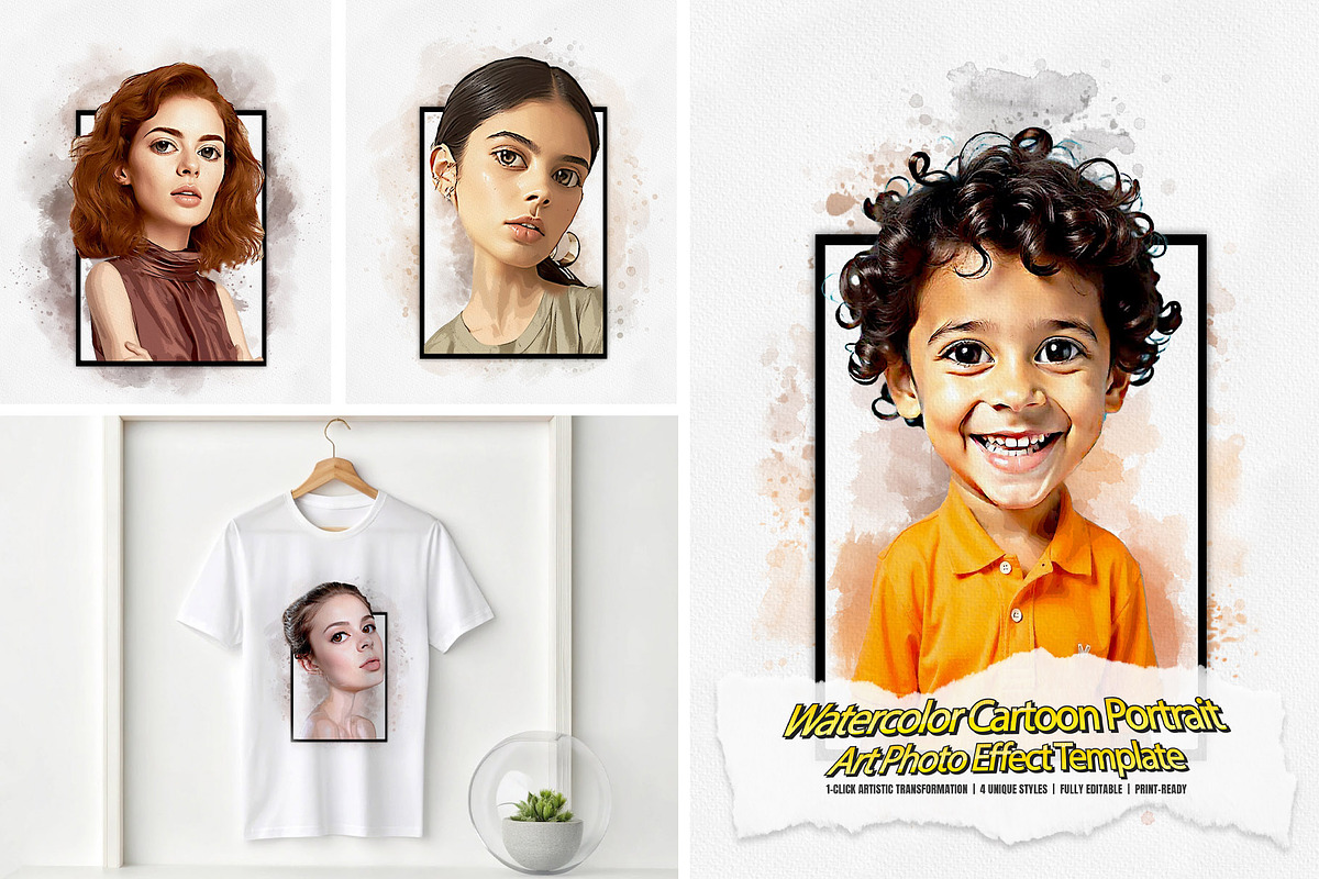 Watercolor Cartoon Portrait Art, an Action Add-On by MRI STUDIO (Photo 1 of 24)