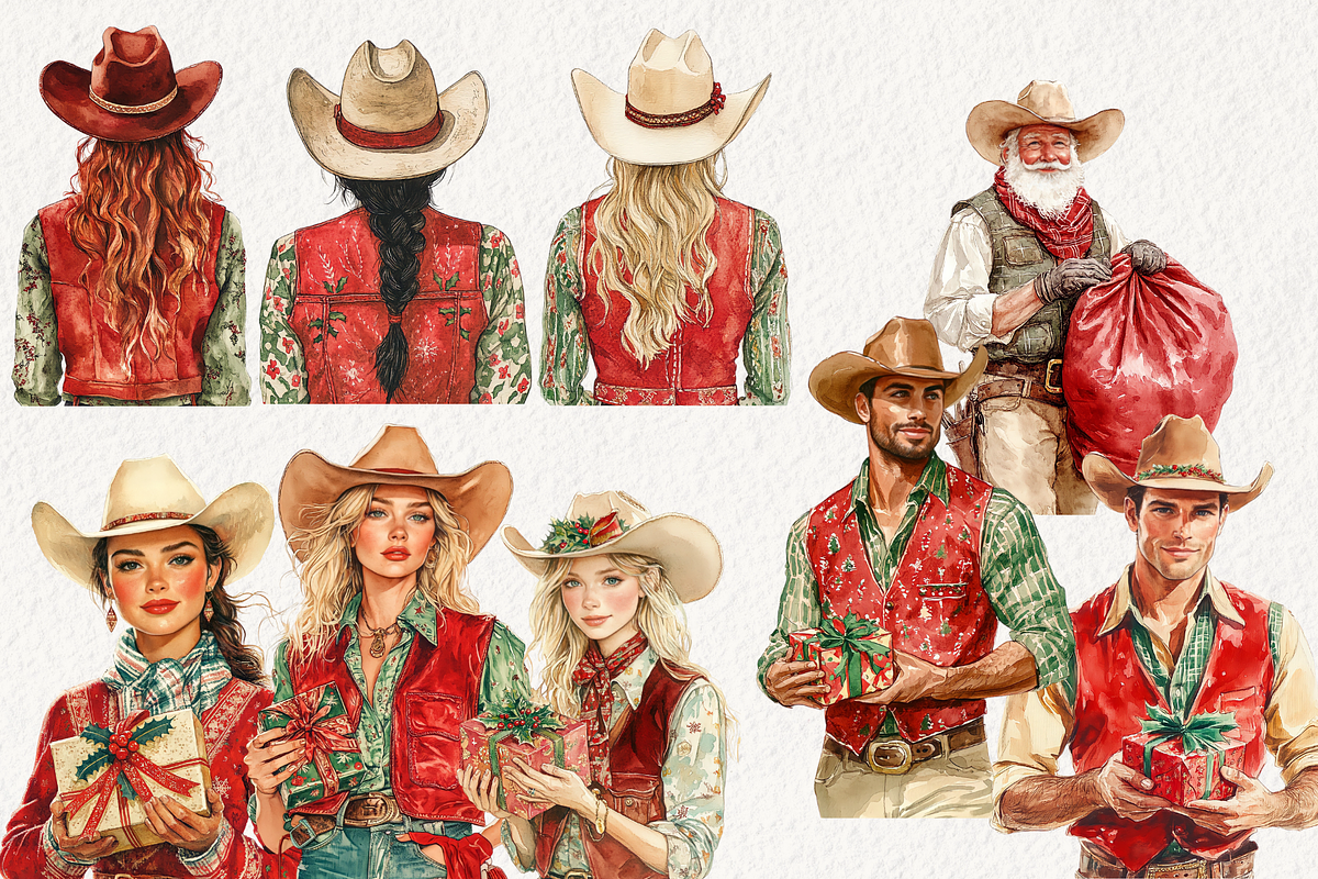 Western Cowboy Christmas Clipart, an Illustration by NadiaTheronArt (Photo 4 of 5)