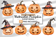 Watercolor Halloween Pumpkins Bundle, an Object Graphic by Nina Shaw (Thumbnail 1 of 9)