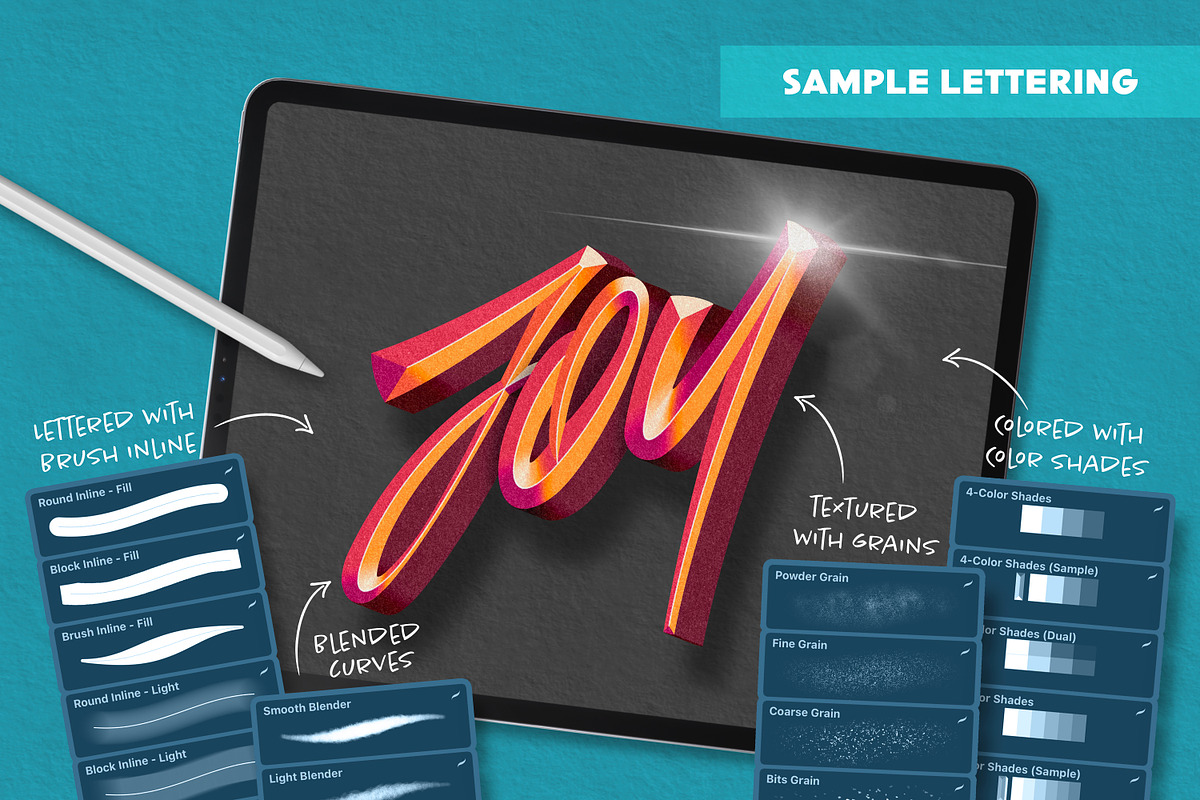 Bevel Letters Procreate Brushes, a Brush Add-On by Nico-Ng (Photo 17 of 17)