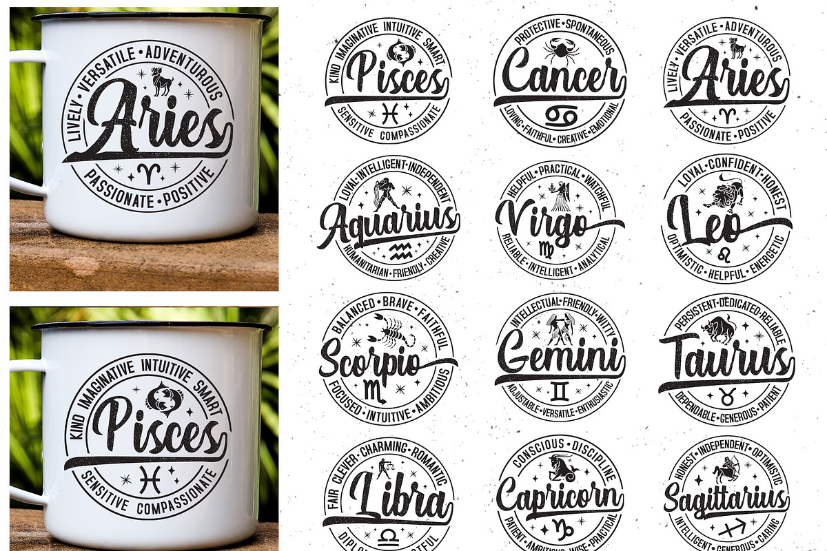 Zodiac round sign shirt designs, a Texture Graphic by Etcify (Photo 1 of 6)