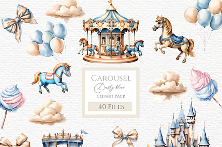 Carousel watercolor clipart, a Decorative Illustration by Invite to Clipart