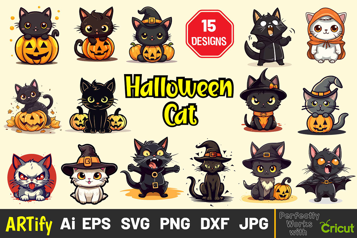 Spooky Halloween Cat Vector Clipart, a Seasonal Illustration by ARTify Illustrations (Photo 1 of 10)