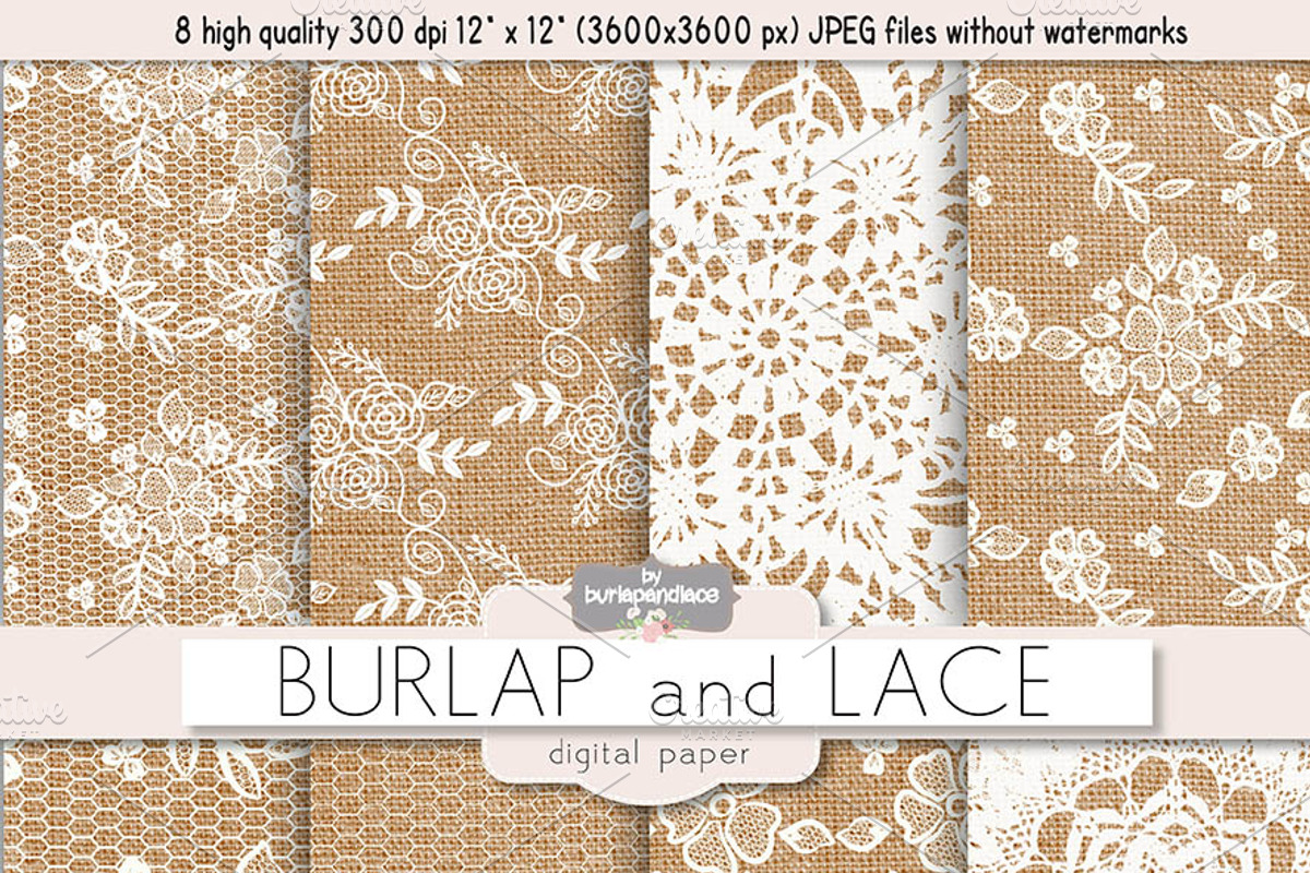Burlap and Lace digital paper