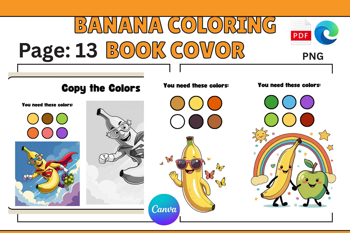 Banana Drawing Coloring book for kid, an Illustration by VectorArtPrintableDesign