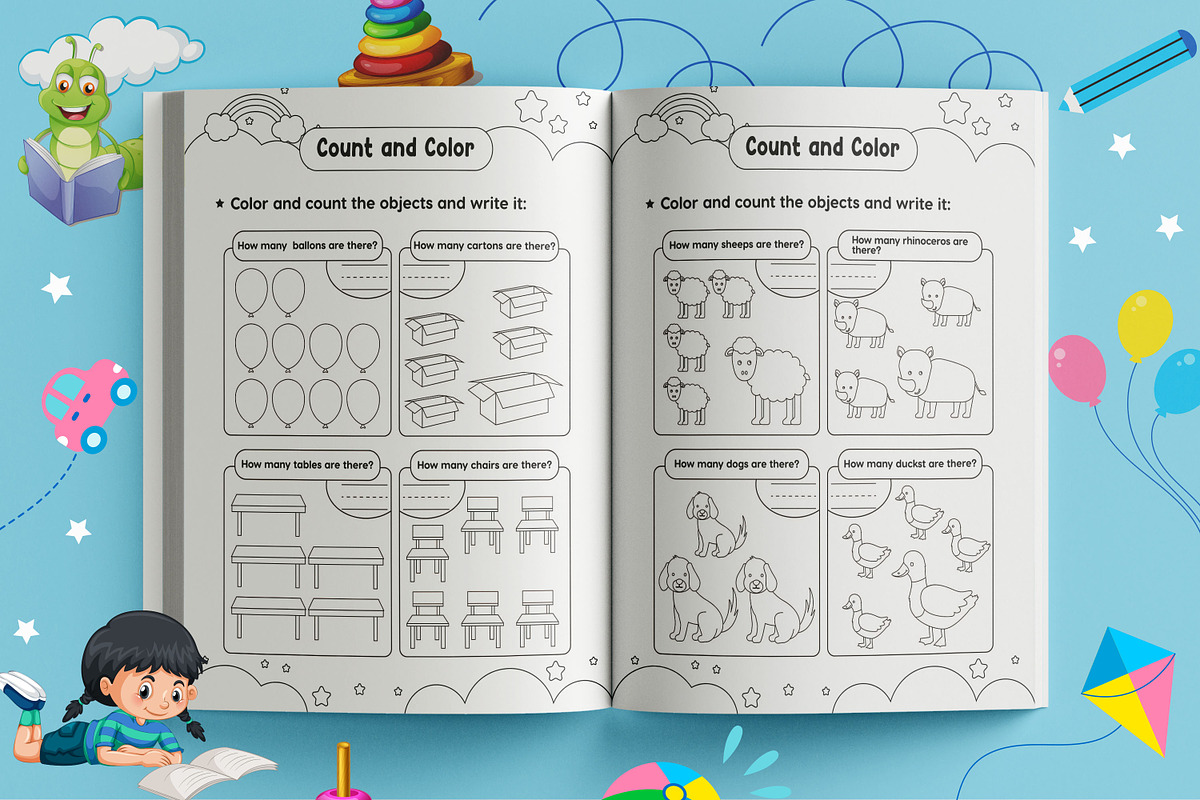Count and Color Math Worksheet-Vol 2, a Templates & Theme by Book2bees (Photo 3 of 4)