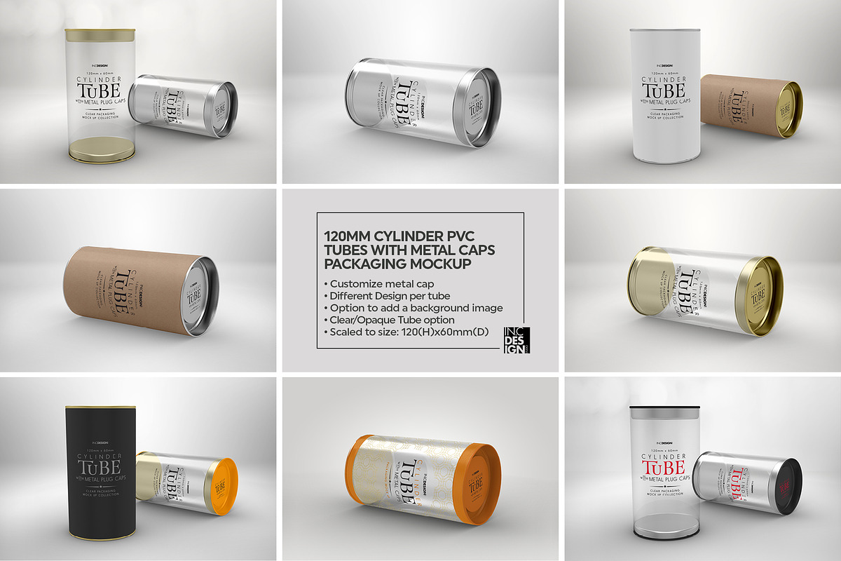 120mm Cylinder Tube Packaging Mockup, a Cups & Container Mockup by INCDesign (Photo 3 of 12)