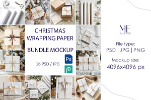 Xmas Wrapping Paper Mockup Bundle, a Packaging Mockup by Mie Mockup Studio