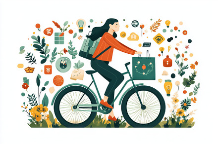 Woman biking green bicycle carrying, a Background Photo by Pixeness