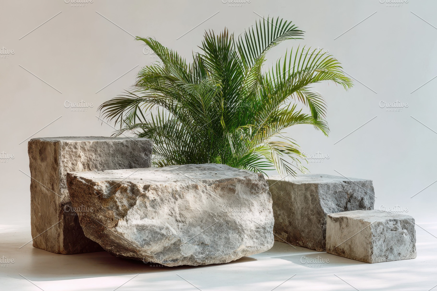 Stone display podium with tropical p, a Photo by Pixeness Studio