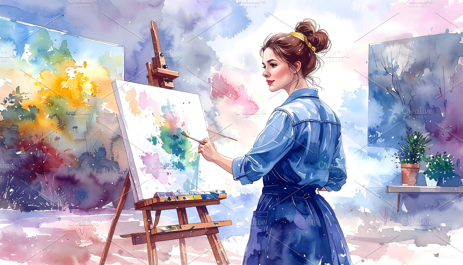 Watercolor Painting of Woman Artist, an Arts & Entertainment Photo by Stock Shape