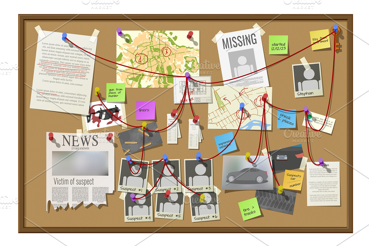 Detective investigation board, a Work Illustration by Buch&Bee