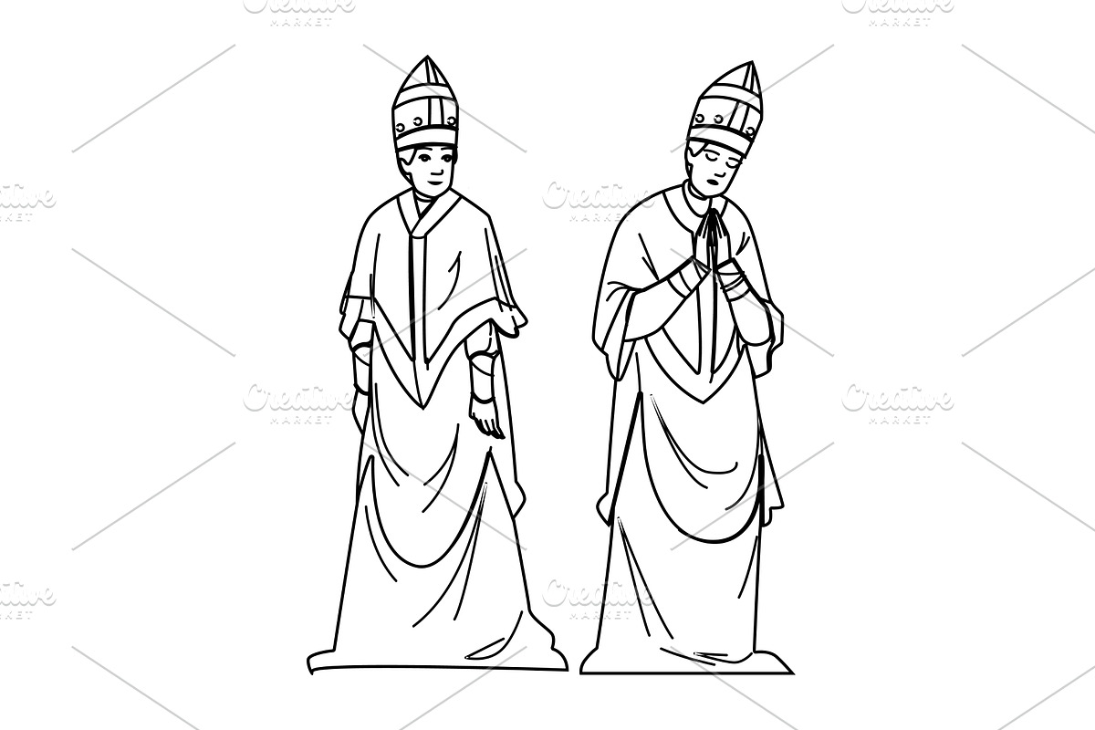 priest bishop medieval vector, a Person Illustration by pikepicture