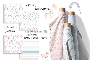 Watercolor Unicorn Seamless Patterns